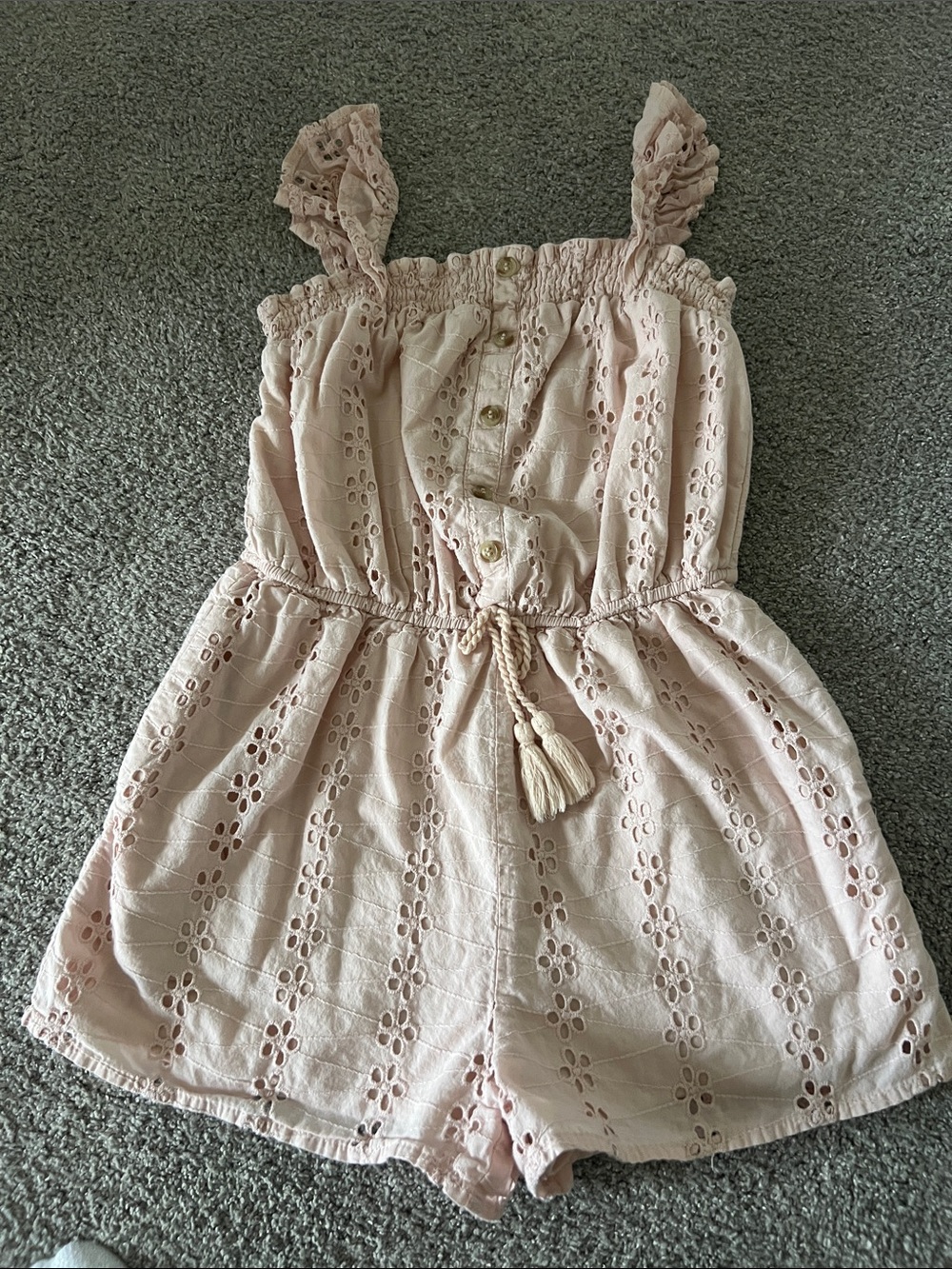 Japna Blush Pink Eyelet Tassel Romper